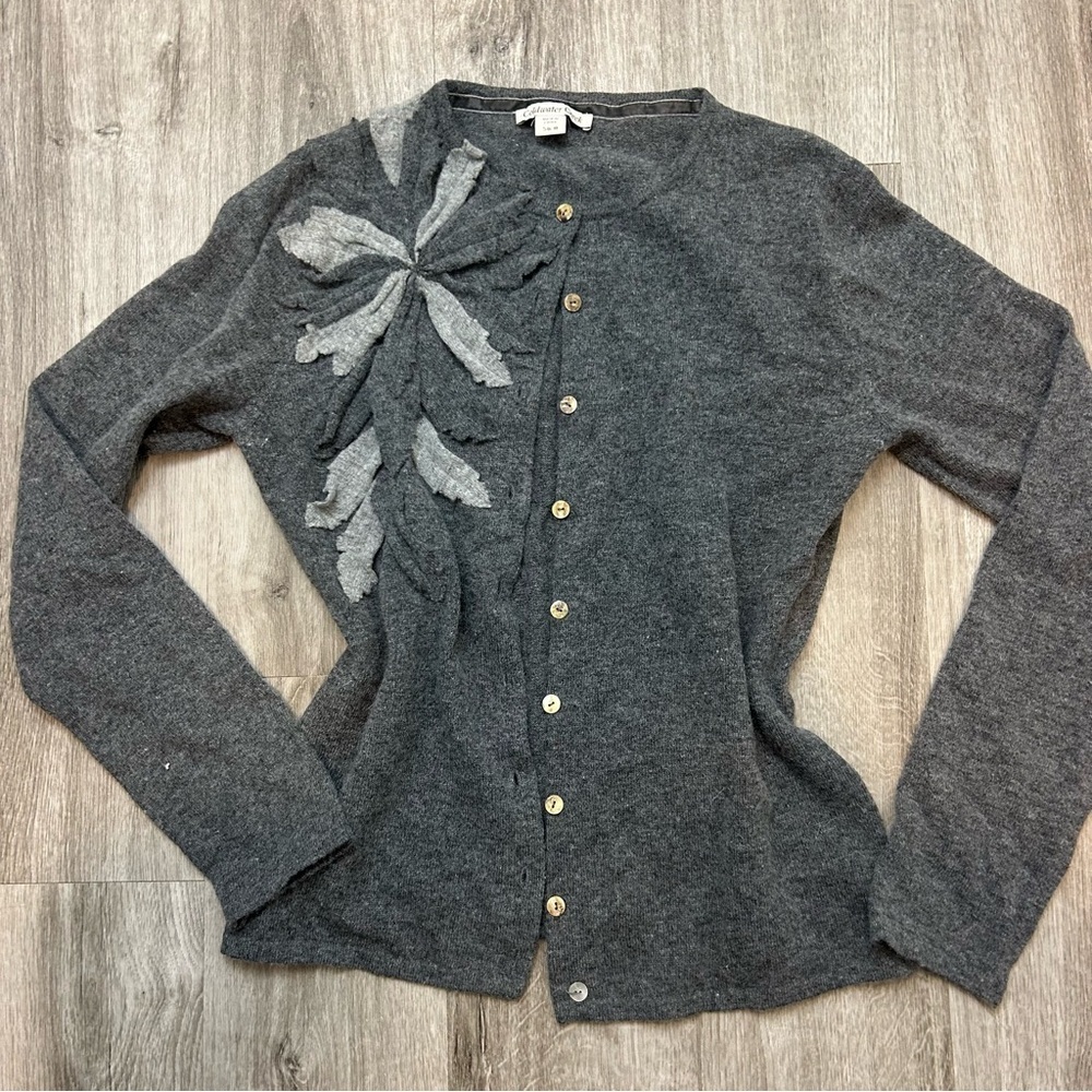 Coldwater Creek Wool and Rabbit Hair Dark Gray Floral Cardigan Size Small